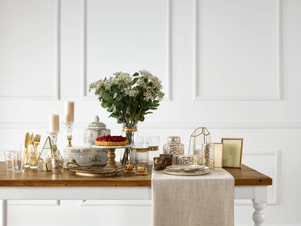 Neutral luxe dessert and gift table