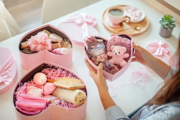 Gift wrapping with red bow